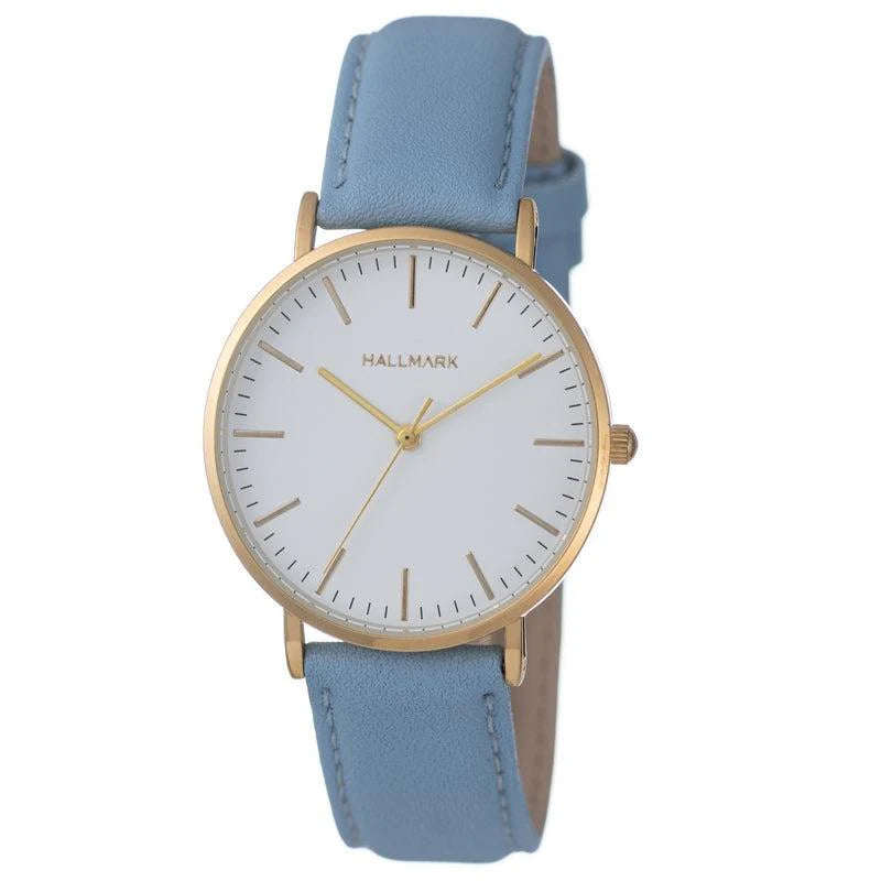 Hallmark white Dial Dusk Blue leather Strap Womens Watch | HL2059A