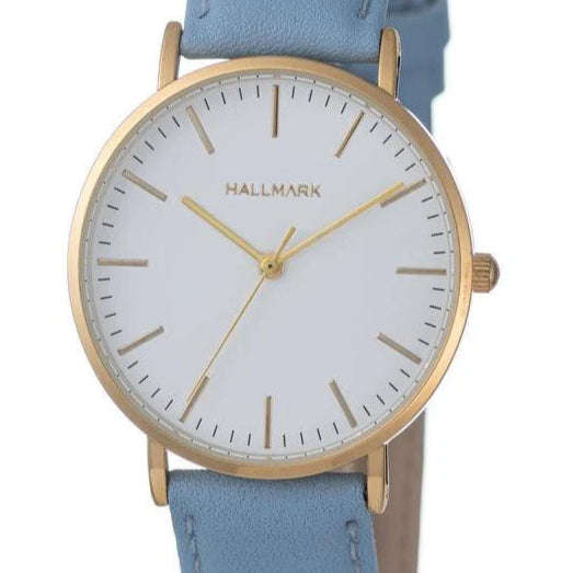 Hallmark white Dial Dusk Blue leather Strap Womens Watch | HL2059A