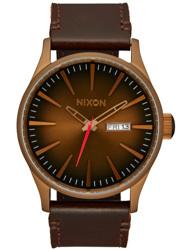 Nixon Sentry Brown Dial Brown Leather Strap Men's Watch | A1055145-00