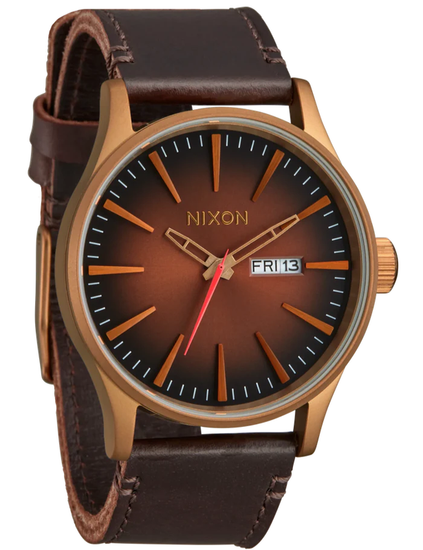 Nixon Sentry Brown Dial Brown Leather Strap Men's Watch | A1055145-00