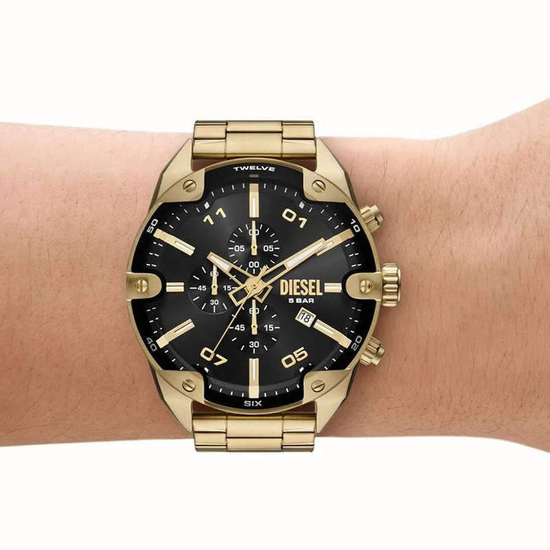Diesel Spiked Black Dial Gold-Tone Stainless Steel Men's Watch | DZ4678