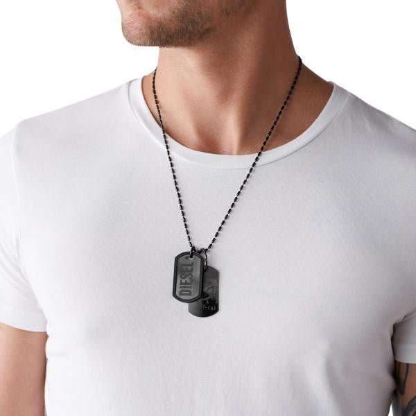 Diesel Black IP "Double Dog Tags" Stainless Steel Men's Necklace | DX0014040