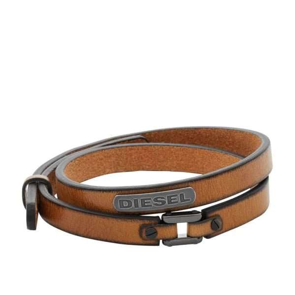 Diesel Coiled Brown Leather And Gunmetal Men's Bracelet | DX0984040