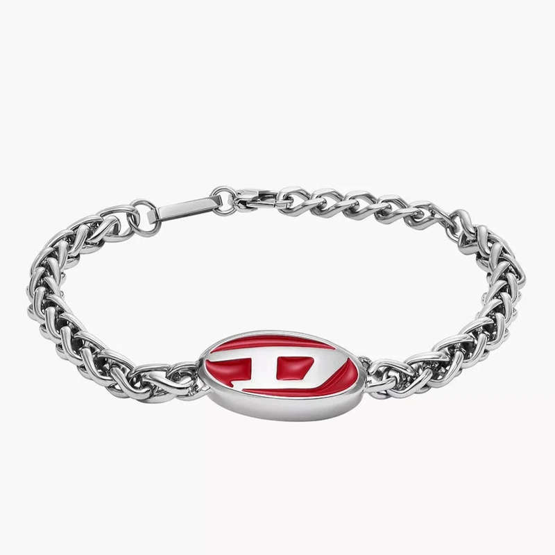 Diesel Red Enamel And Stainless Steel Unisex Chain Bracelet | DX1445040