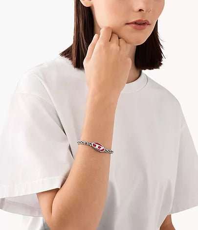 Diesel Red Enamel And Stainless Steel Unisex Chain Bracelet | DX1445040