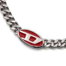 Diesel Red Lacquer and Stainless Steel Chain Unisex Necklace | DX1446040