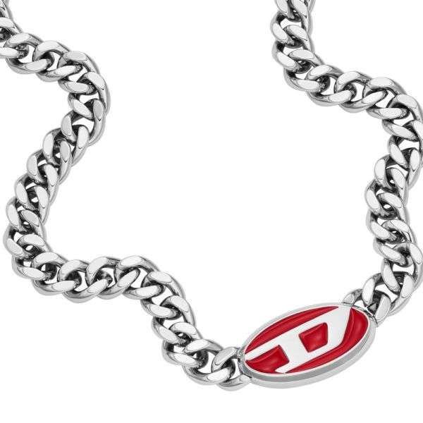 Diesel Red Lacquer and Stainless Steel Chain Unisex Necklace | DX1446040