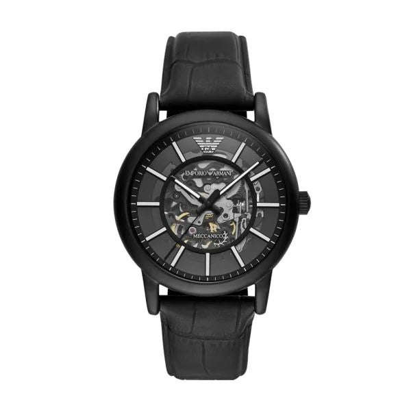 Emporio Armani Automatic Black Leather Men's Watch | AR60008