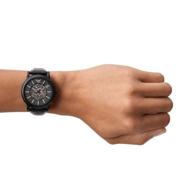 Emporio Armani Automatic Black Leather Men's Watch | AR60008