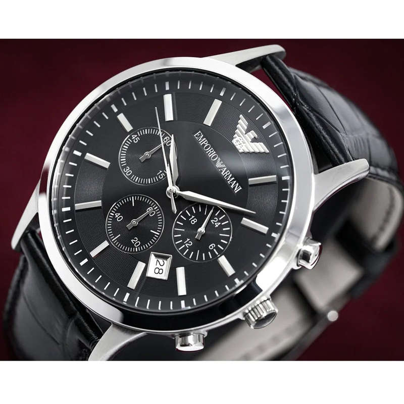 Emporio Armani Chronograph Black Leather Men's Watch | AR2447