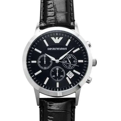 Emporio Armani Chronograph Black Leather Men's Watch | AR2447