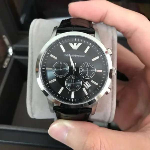 Emporio Armani Chronograph Black Leather Men's Watch | AR2447