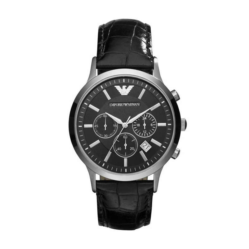 Emporio Armani Chronograph Black Leather Men's Watch | AR2447