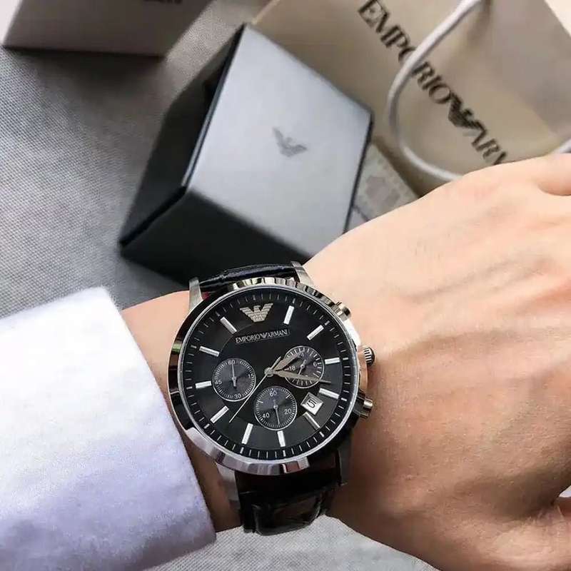 Emporio Armani Chronograph Black Leather Men's Watch | AR2447
