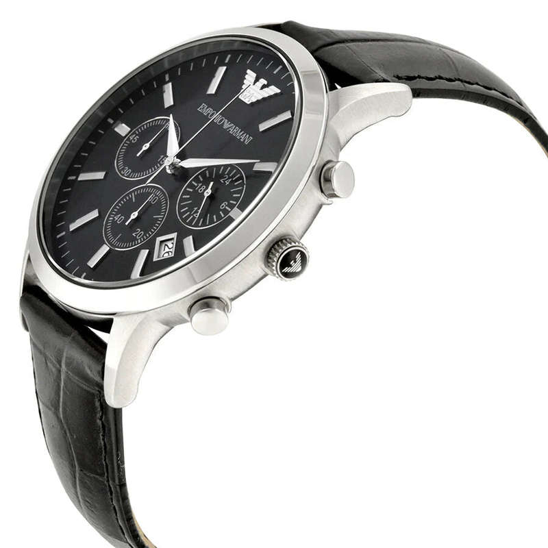 Emporio Armani Chronograph Black Leather Men's Watch | AR2447