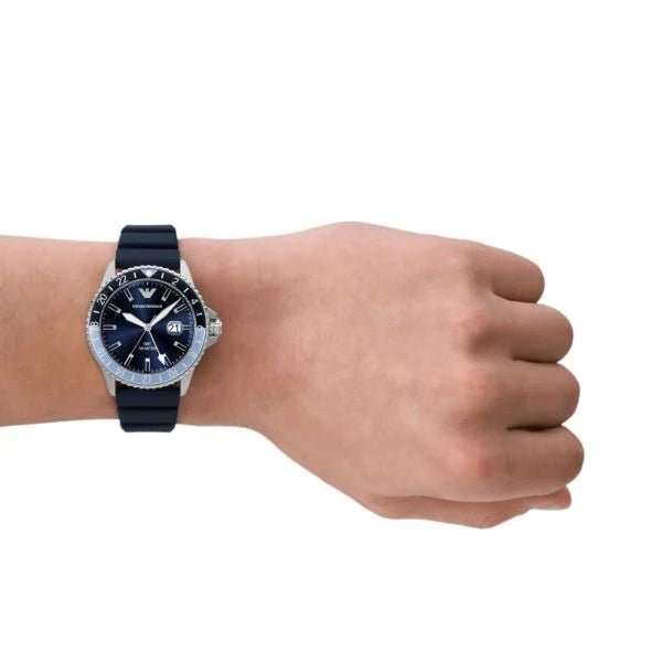 Emporio Armani GMT Dual Time Blue Silicone Men's Watch | AR11592