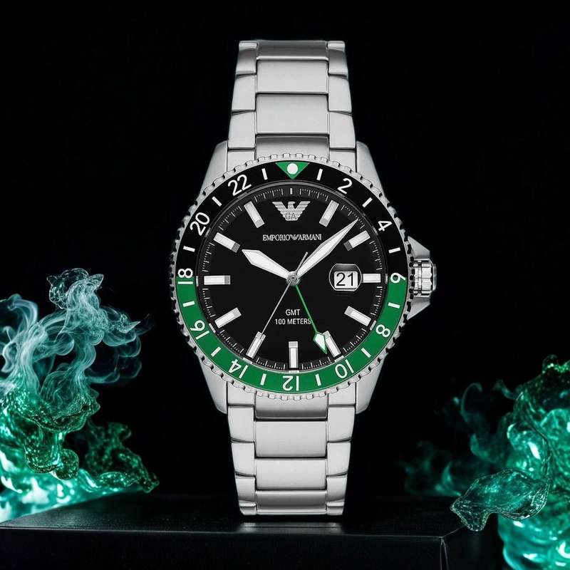 Emporio Armani GMT Dual Time Stainless Steel Watch | AR11589