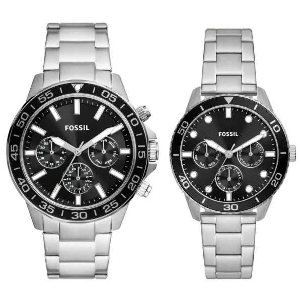 Fossil His and Hers Multifunction Stainless Steel Unisex Watch Set | BQ2753SET