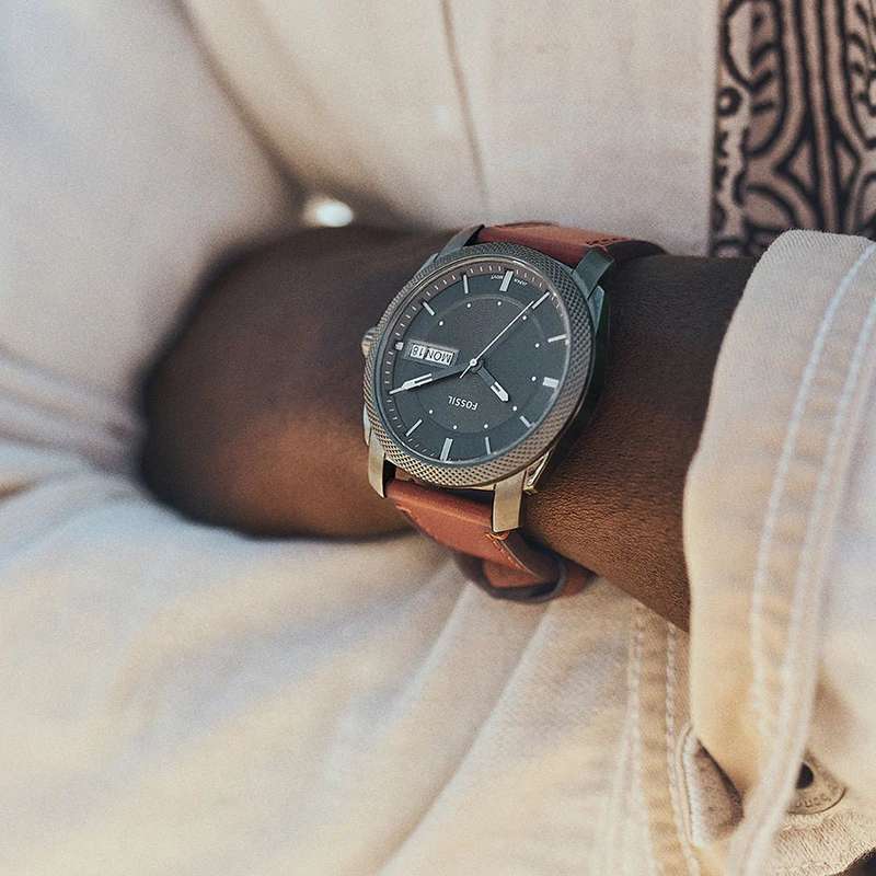 Fossil Machine Three-Hand Date Brown Leather Men's Watch | FS5900