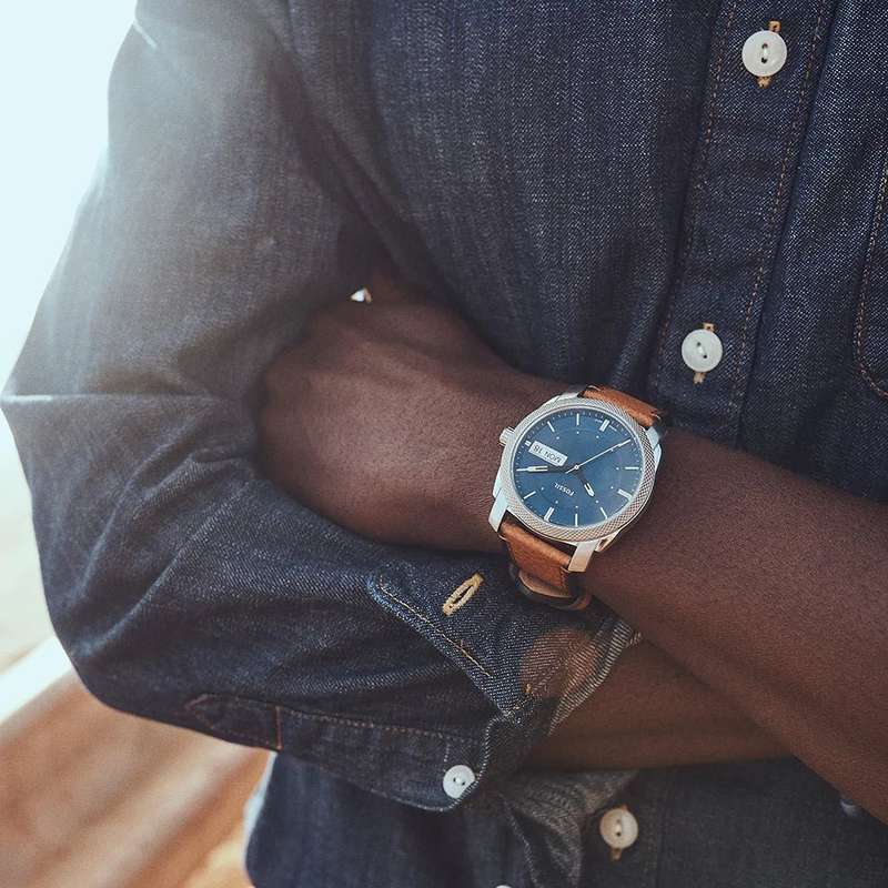 Fossil Machine Three-Hand Date Brown Leather Men's Watch | FS5900
