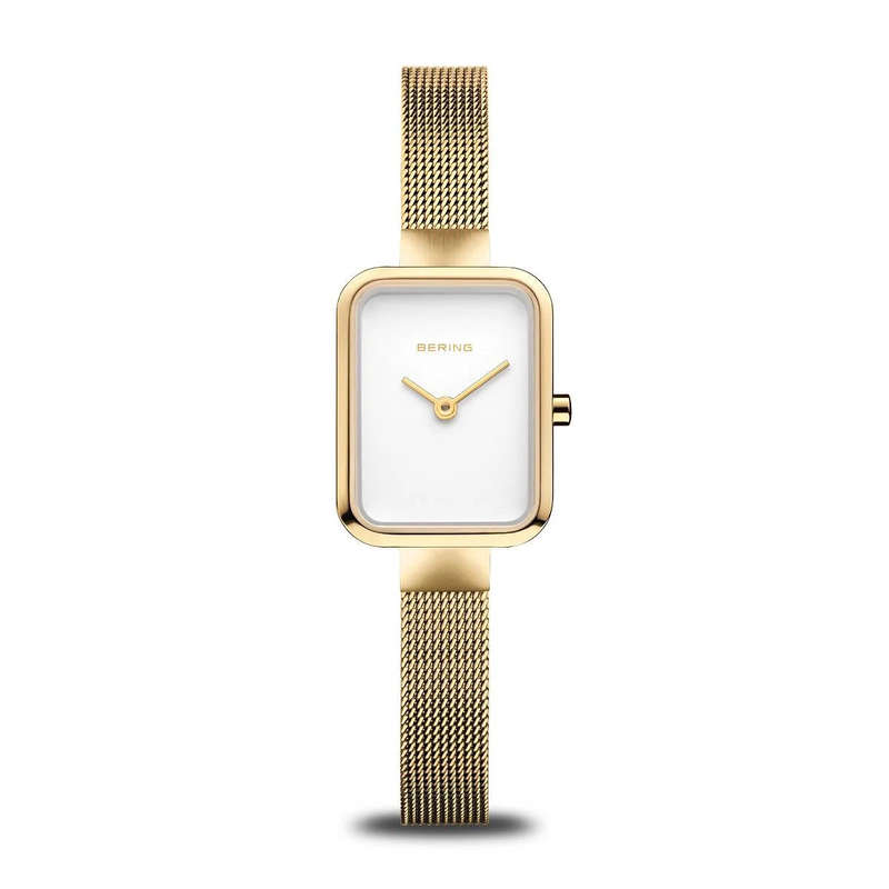 Bering White Rectangular Dial Gold Brushed Women's Watch | 14520-334