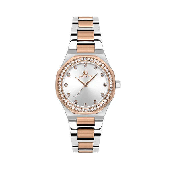 Bigotti Crystal Two-Tone Rose Gold & Silver Women's Watch | BG.1.10587-5