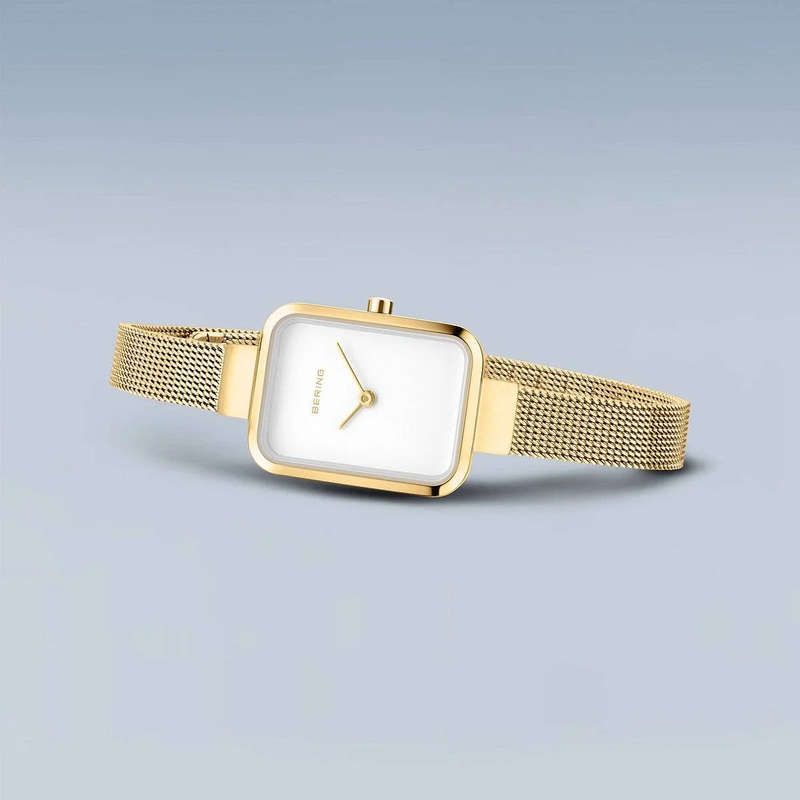 Bering White Rectangular Dial Gold Brushed Women's Watch | 14520-334