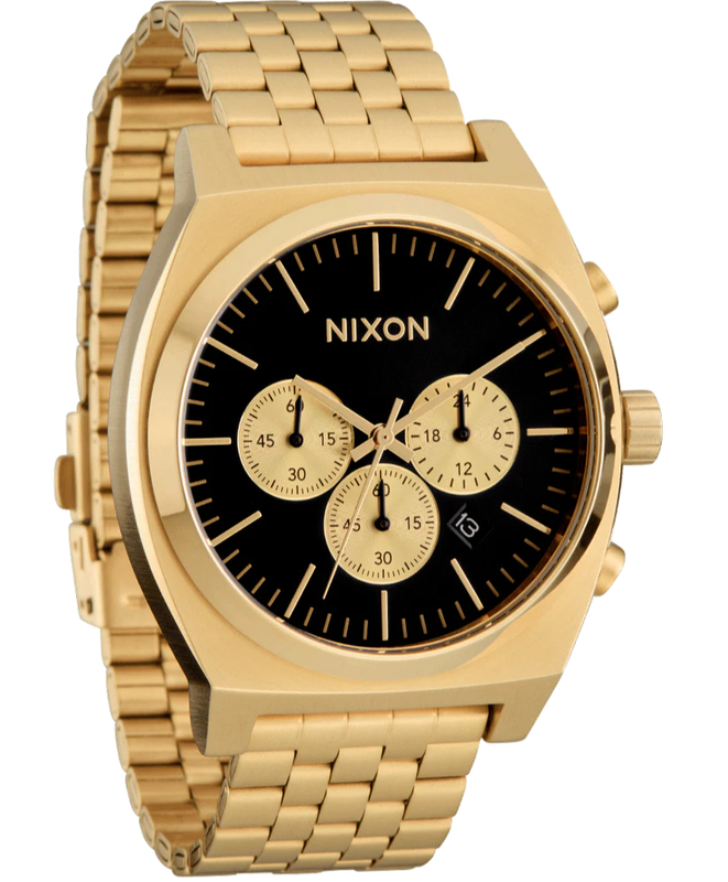 Nixon Gold Tone black Dial Chronograph Unisex Watch | A9725333-00