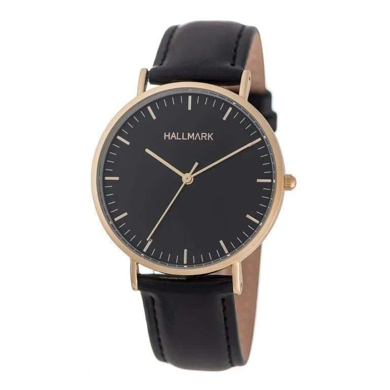 Hallmark Leather Black Strap Black Dial Men's Watch | HL2040B