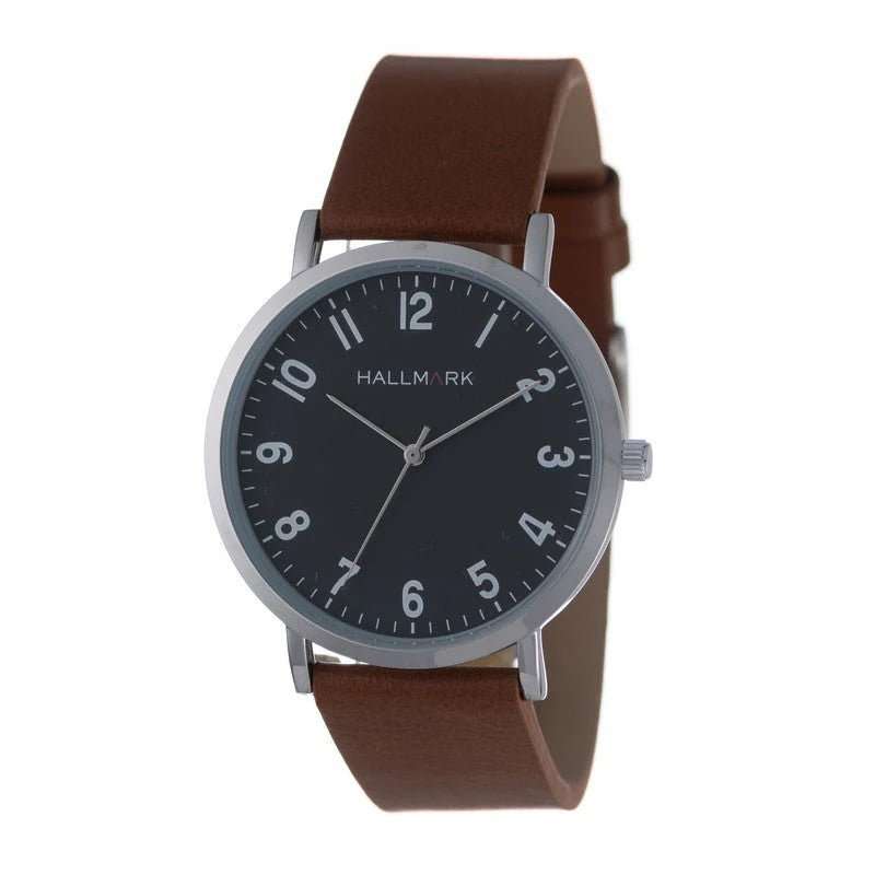 Hallmark Leather Brown Strap Black Dial Men's Watch | HL1485B