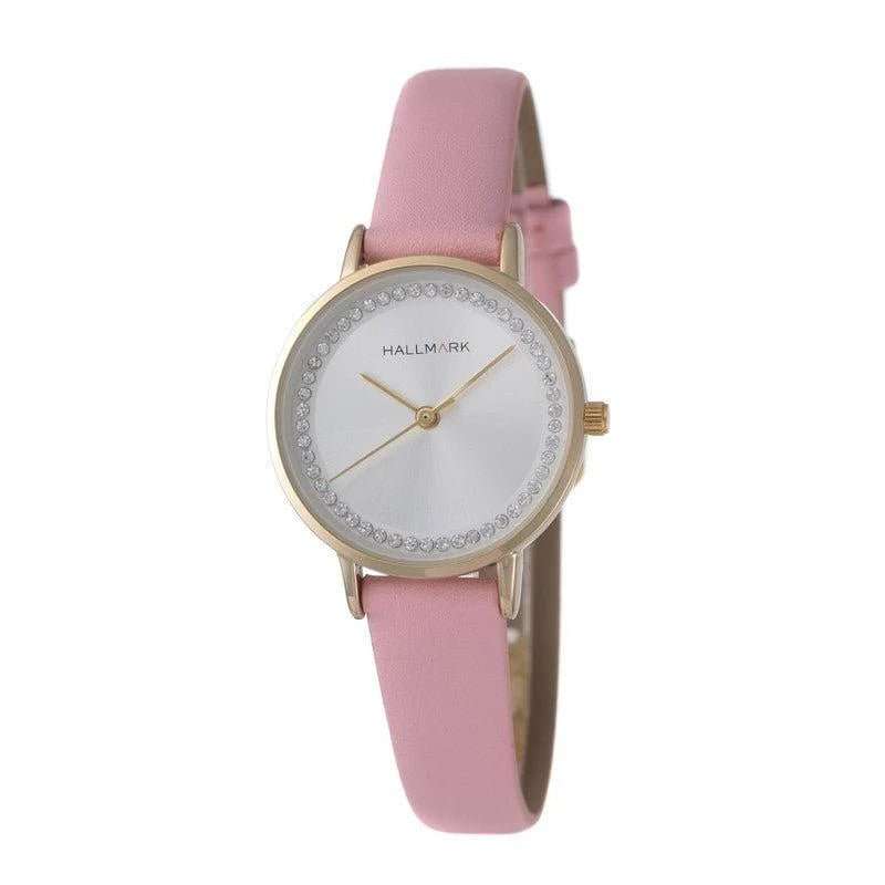 Hallmark Leather Pink Strap Silver Dial Woman's Watch | HL1489P