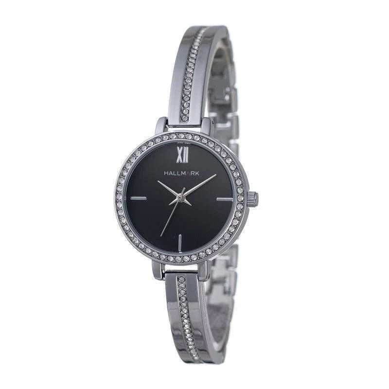 Hallmark Silver Glam Black Dial Woman's Watch | HE1505B