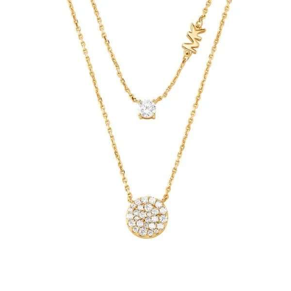 Michael Kors 14K Gold-Plated Sterling Silver Layered Pavé Women's Disk Necklace | MKC1591AN710