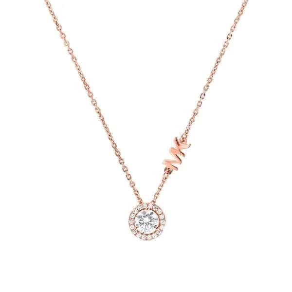 Michael Kors 14k Rose Gold-Plated Sterling Silver Cubic Zirconia Pendant Women's Necklace | MKC12...