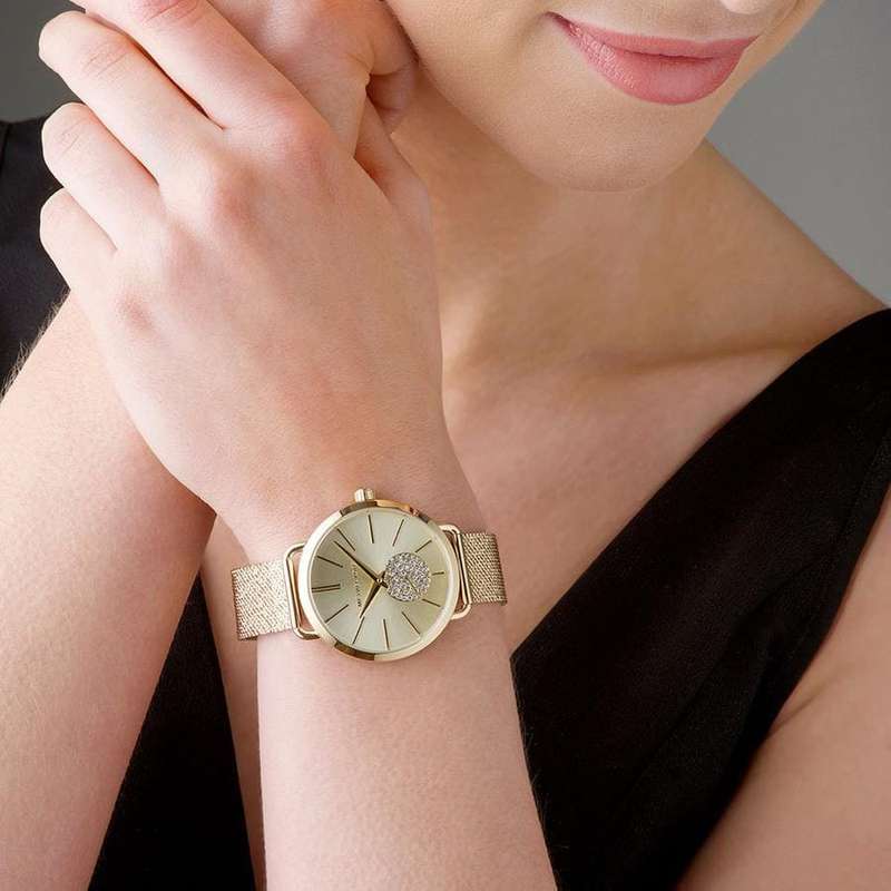 Michael Kors Portia Gold Round Stainless Steel Women's Watch | MK3844