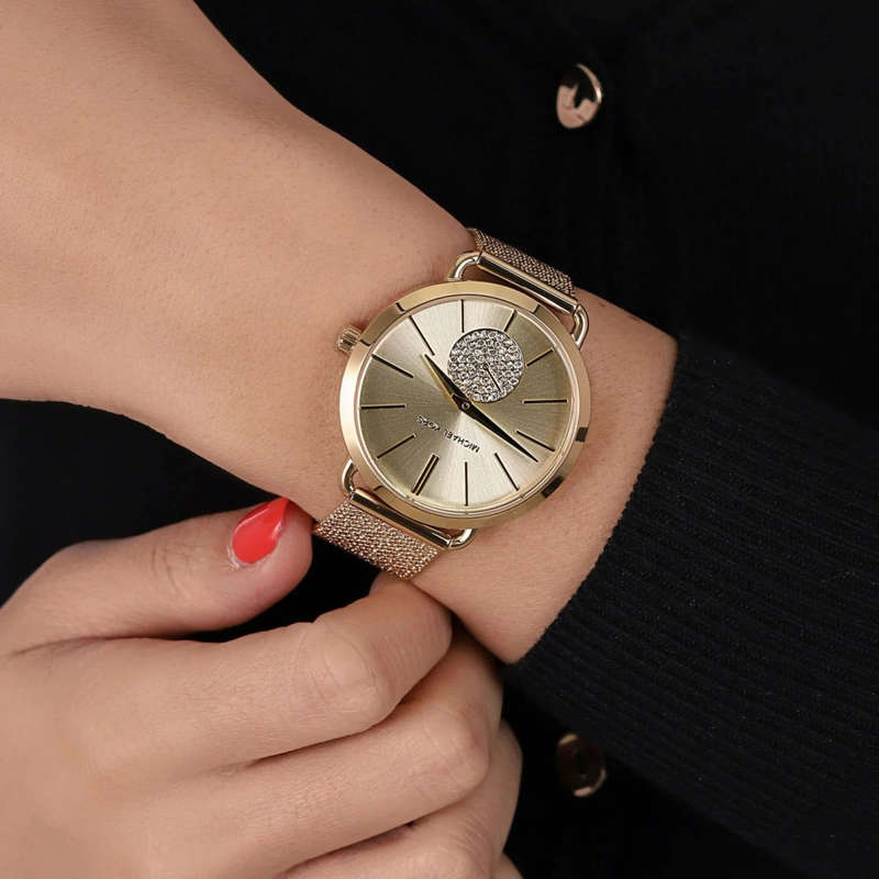 Michael Kors Portia Gold Round Stainless Steel Women's Watch | MK3844