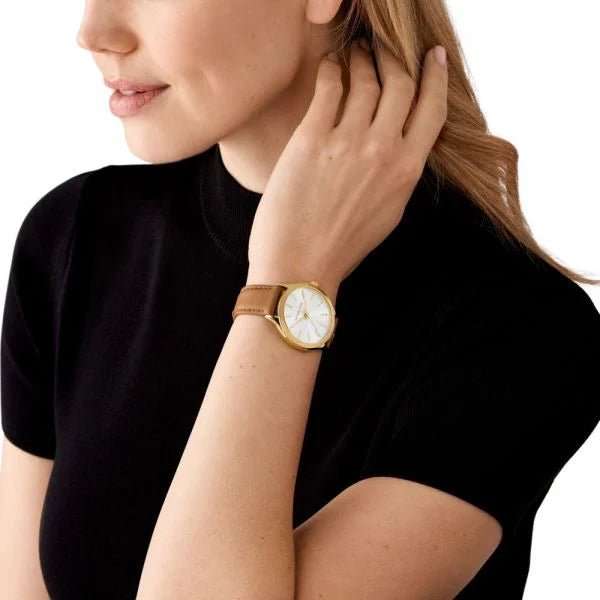 Michael Kors Slim Runway Three-Hand Luggage Leather Woman's Watch | MK7465