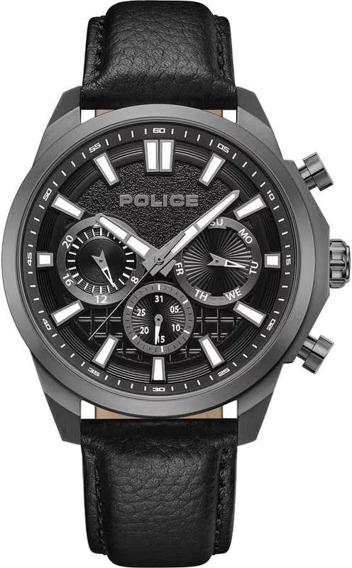 Police RELOGIO Black Leather Strap Men's Watch | PEWGF0021005