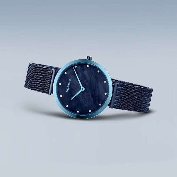 Bering Classic Polished Blue Mesh Bracelet Women's Watch | 18132-398