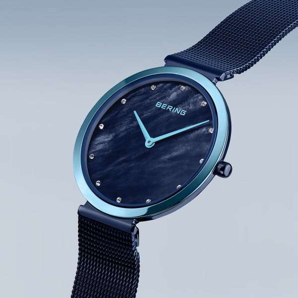 Bering Classic Polished Blue Mesh Bracelet Women's Watch | 18132-398