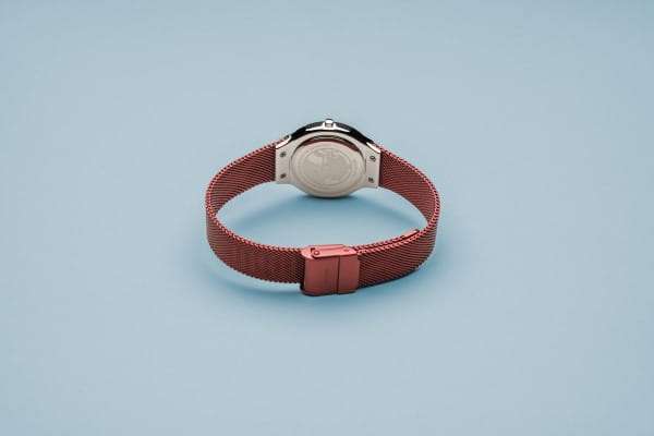 Bering Classic Red Polished Silver Women's Mesh Watch | 12131-303