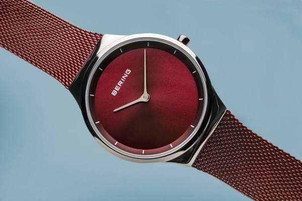 Bering Classic Red Polished Silver Women's Mesh Watch | 12131-303