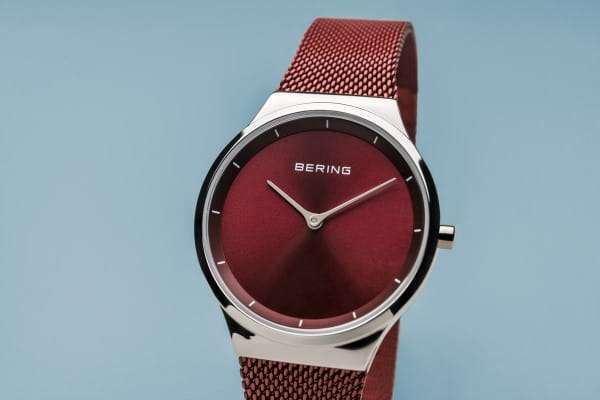 Bering Classic Red Polished Silver Women's Mesh Watch | 12131-303