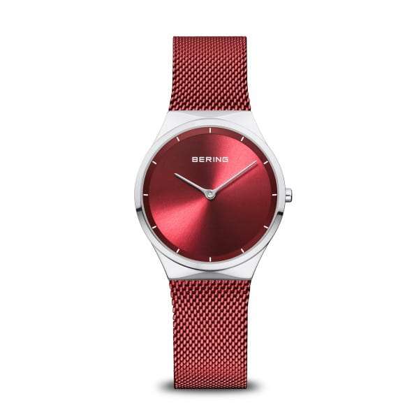 Bering Classic Red Polished Silver Women's Mesh Watch | 12131-303