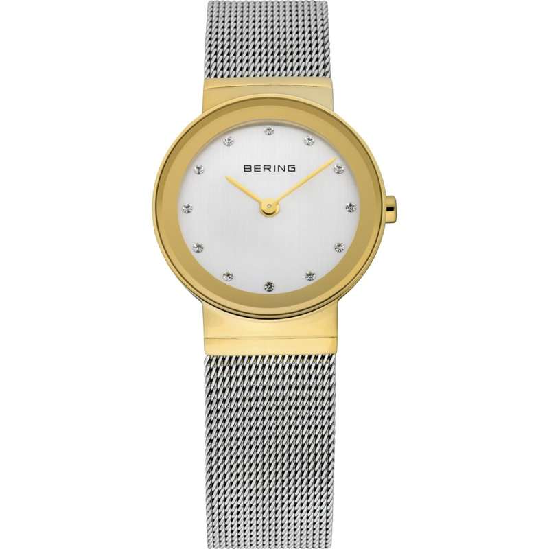BERING Ladies Silver Mesh Watch Polished Gold 10126-001