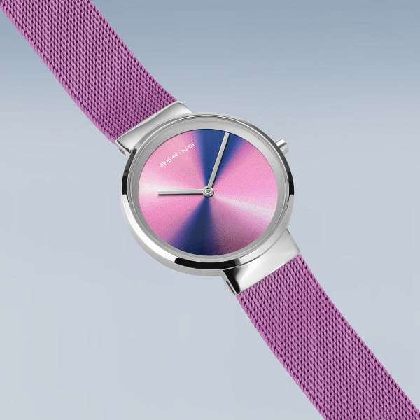 Berng Classic Aurora Purple Polished Silver Mesh Women's Watch | 19031-909