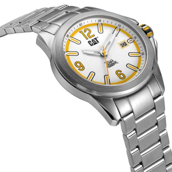 Cat Twist Up White Yellow Silver Stainless Steel Men's Watch | YU.141.11.237