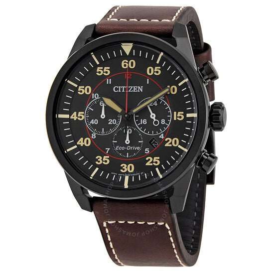 Citizen Chronograph Black Dial Brown Leather Men's Watch | CA4218-14E