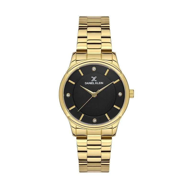 Daniel Klein IP Gold Premium Black Dial Three Hands Woman's Watch | DK113455-3