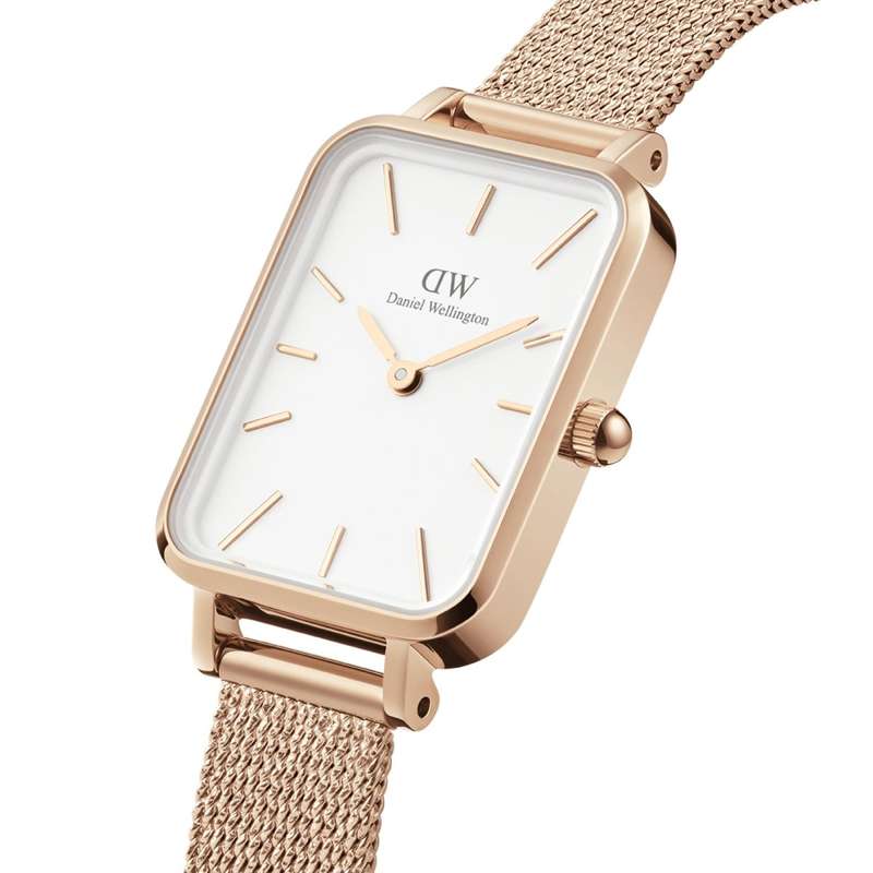 Daniel Wellington Quadro Pressed Mesh Rose Gold White Women's Watch | DW00100431